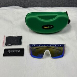 Tipsy Elves Patriotic Stars and Stripes Shield Sunglasses Blue Mirror Lens Case